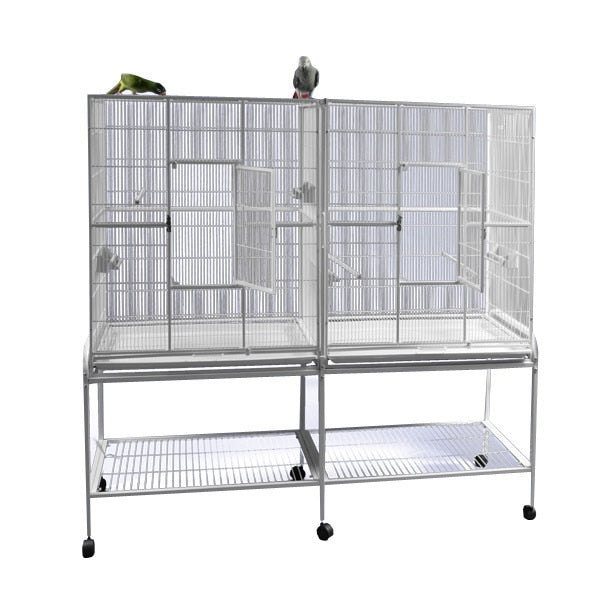 Double Flight Cage with Divider (White) - 64"x21"x65"