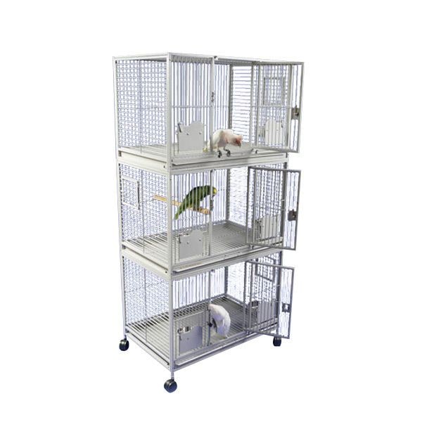 Triple Stacked Cage with Key Locks (Platinum) - 36''x24''x76''