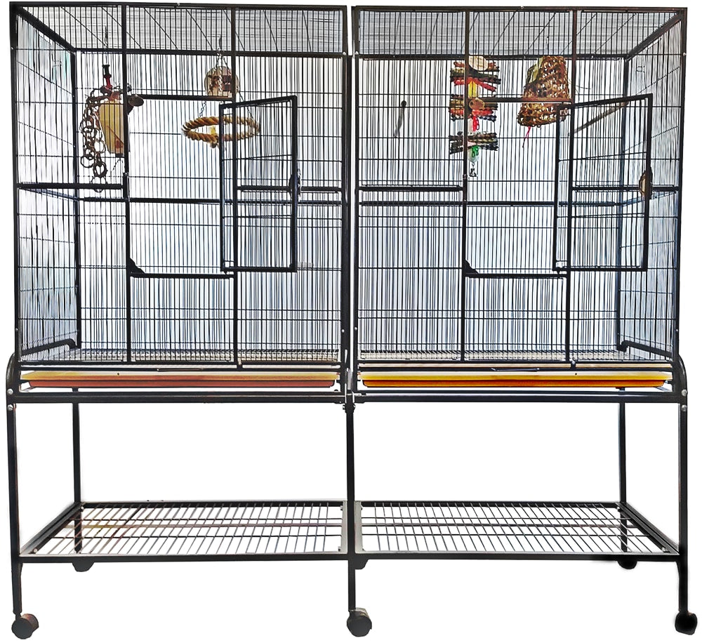 Double Flight Cage with Divider (Black) - 64"x21"x65"