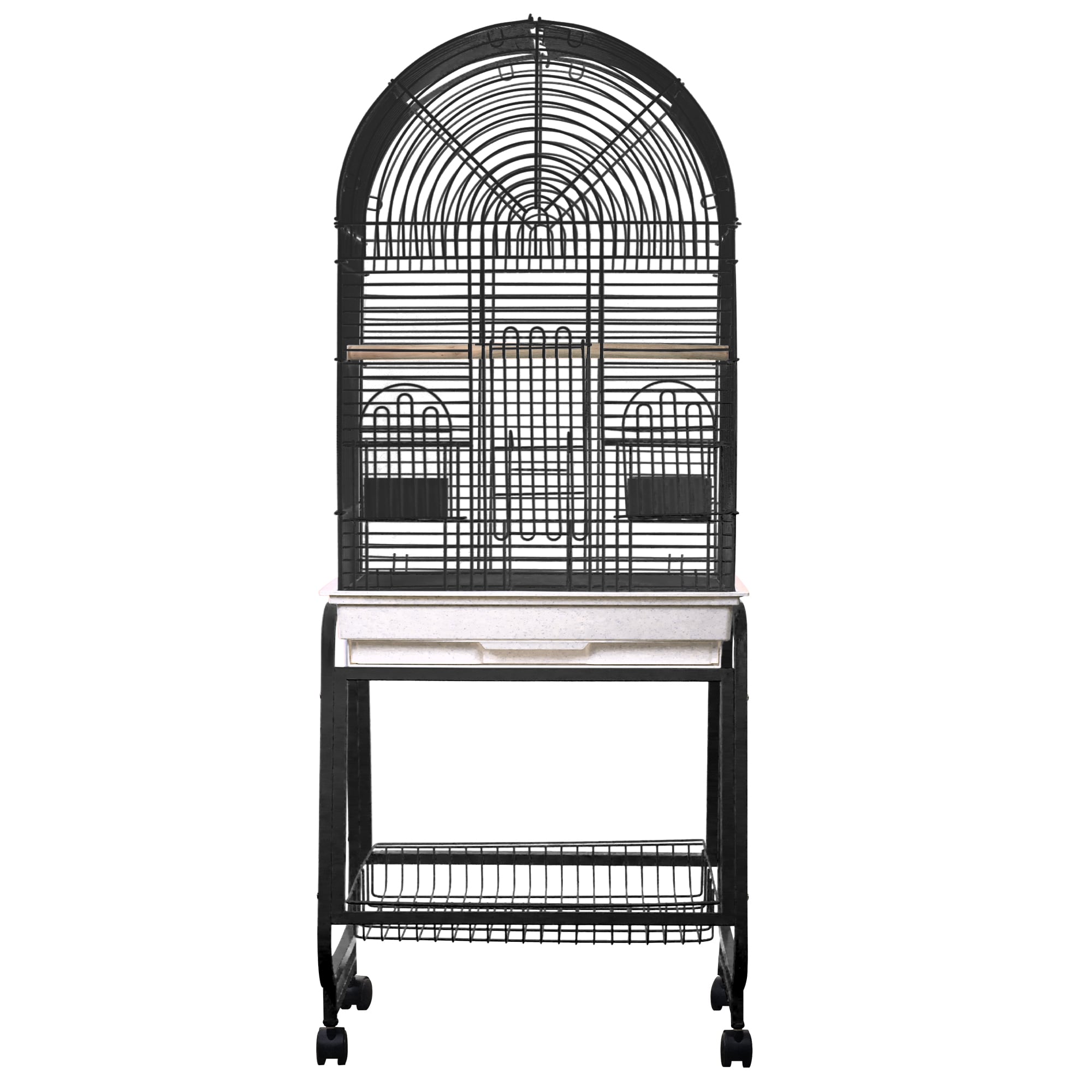 Opening Dome-Top Cage, Plastic Base, and Removable Metal Stand (Black) - 22"x17"x58"