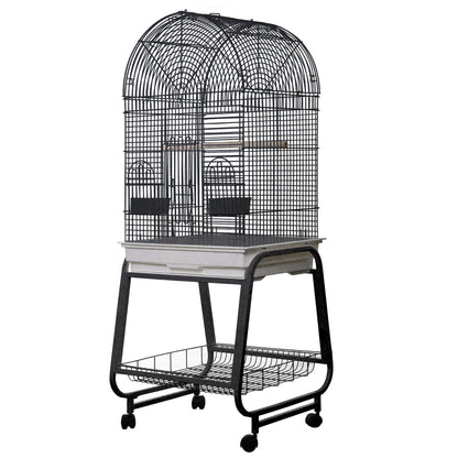 Opening Dome-Top Cage, Plastic Base, and Removable Metal Stand (Black) - 22"x17"x58"