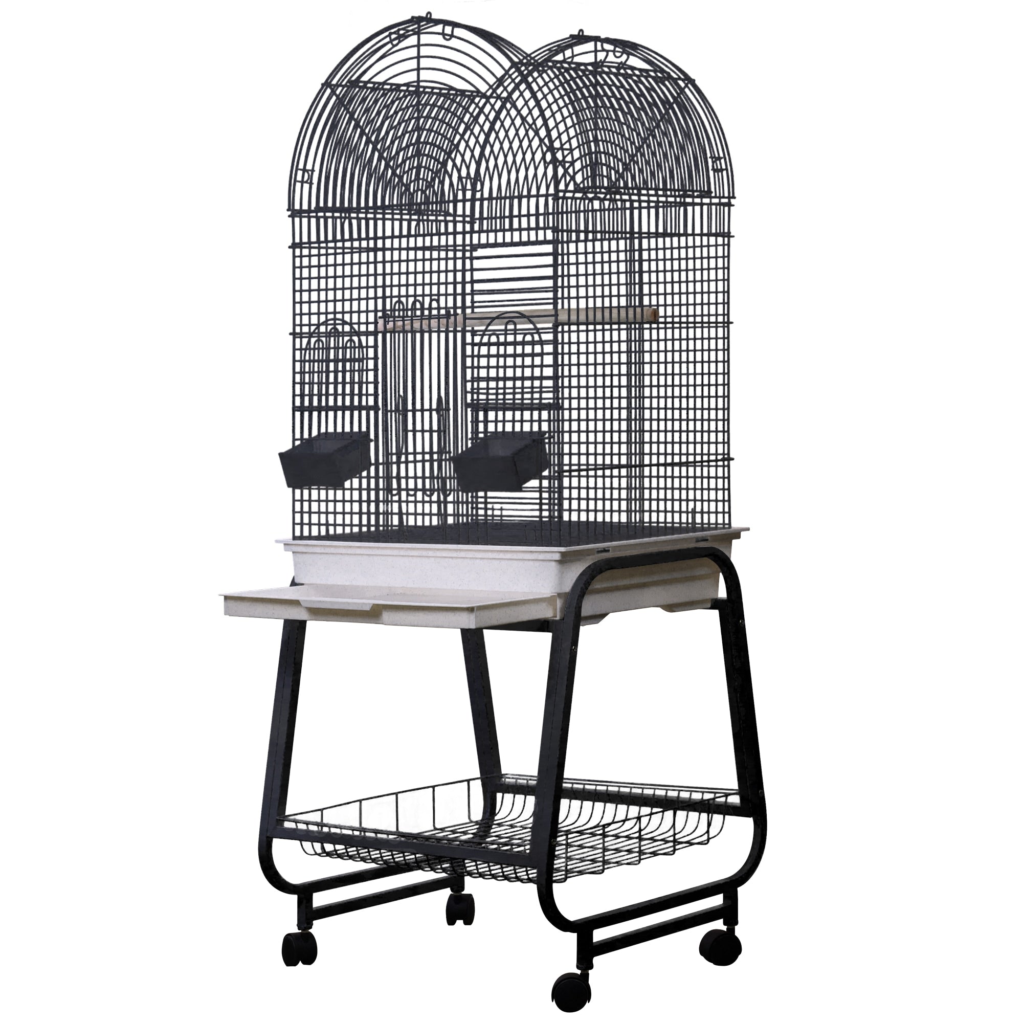 Opening Dome-Top Cage, Plastic Base, and Removable Metal Stand (Black) - 22"x17"x58"