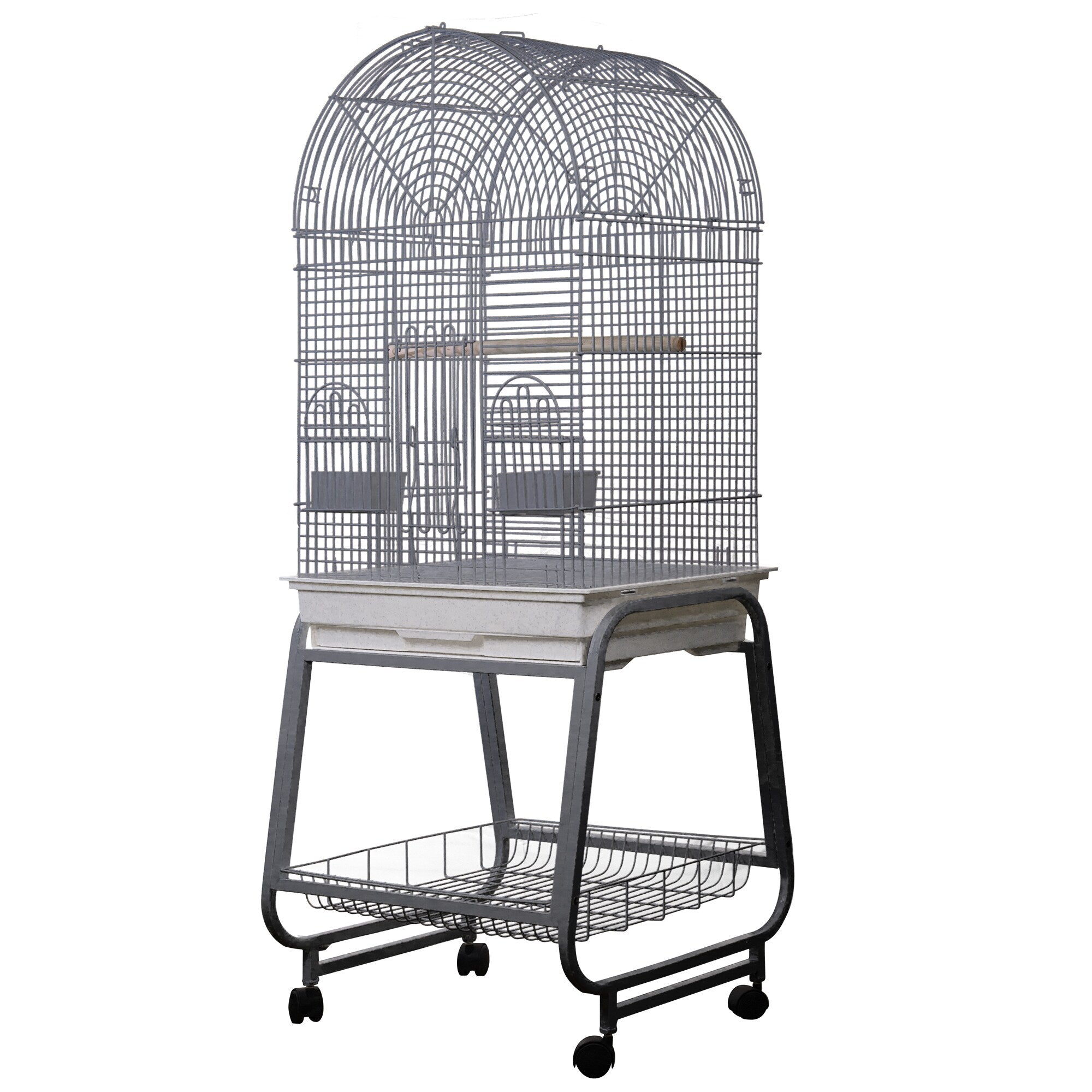 Opening Dome-Top Cage, Plastic Base, and Removable Metal Stand (Platinum) - 22"x17"x58"