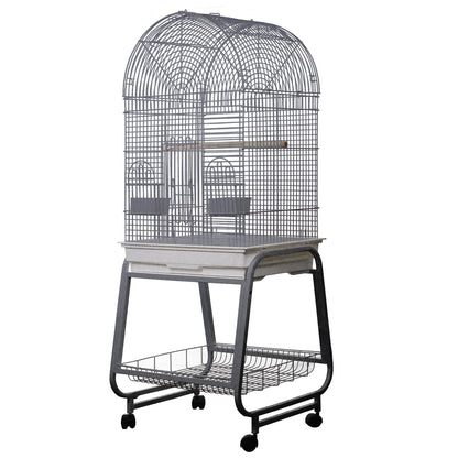 Opening Dome-Top Cage, Plastic Base, and Removable Metal Stand (Platinum) - 22"x17"x58"