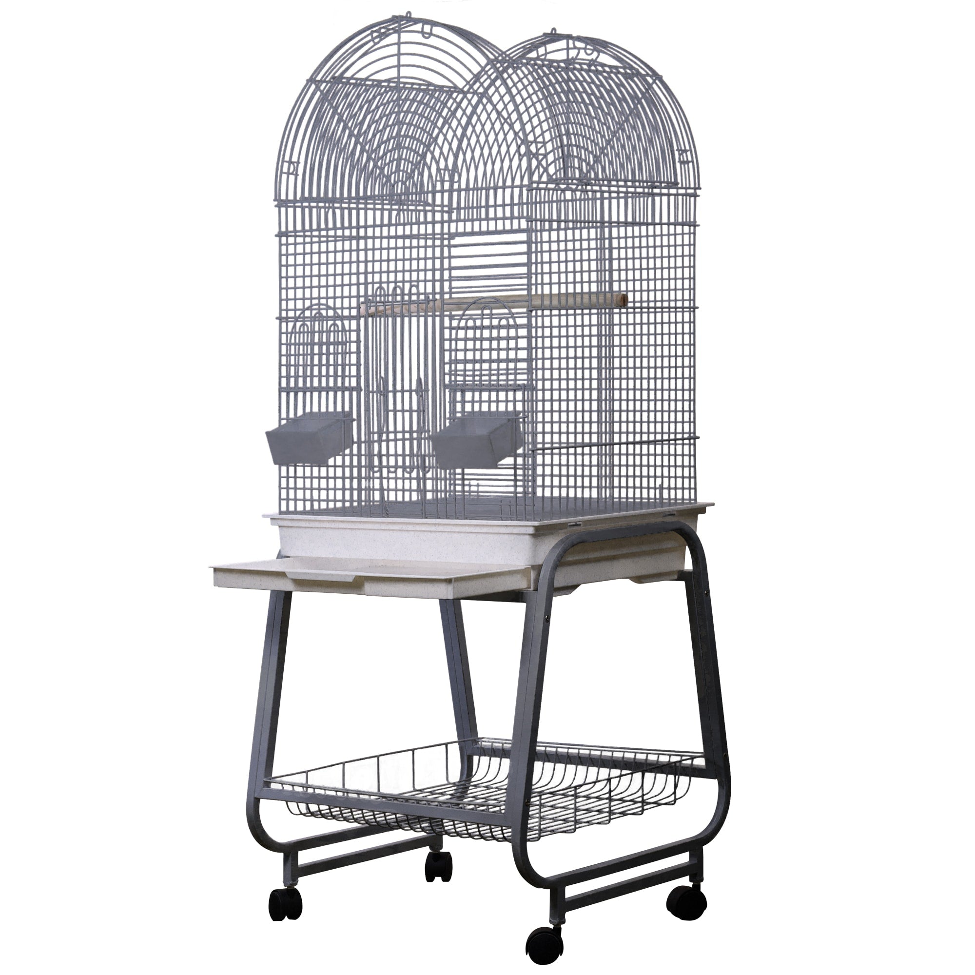 Opening Dome-Top Cage, Plastic Base, and Removable Metal Stand (Platinum) - 22"x17"x58"