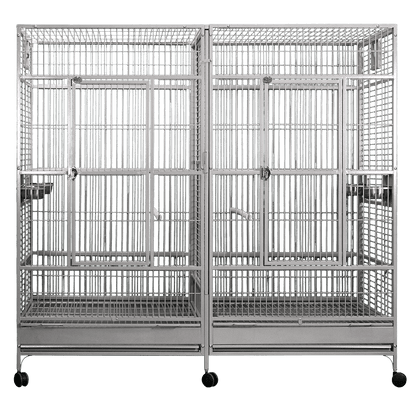 Double Macaw Cage with Divider (Platinum) - 80"x40"x74"