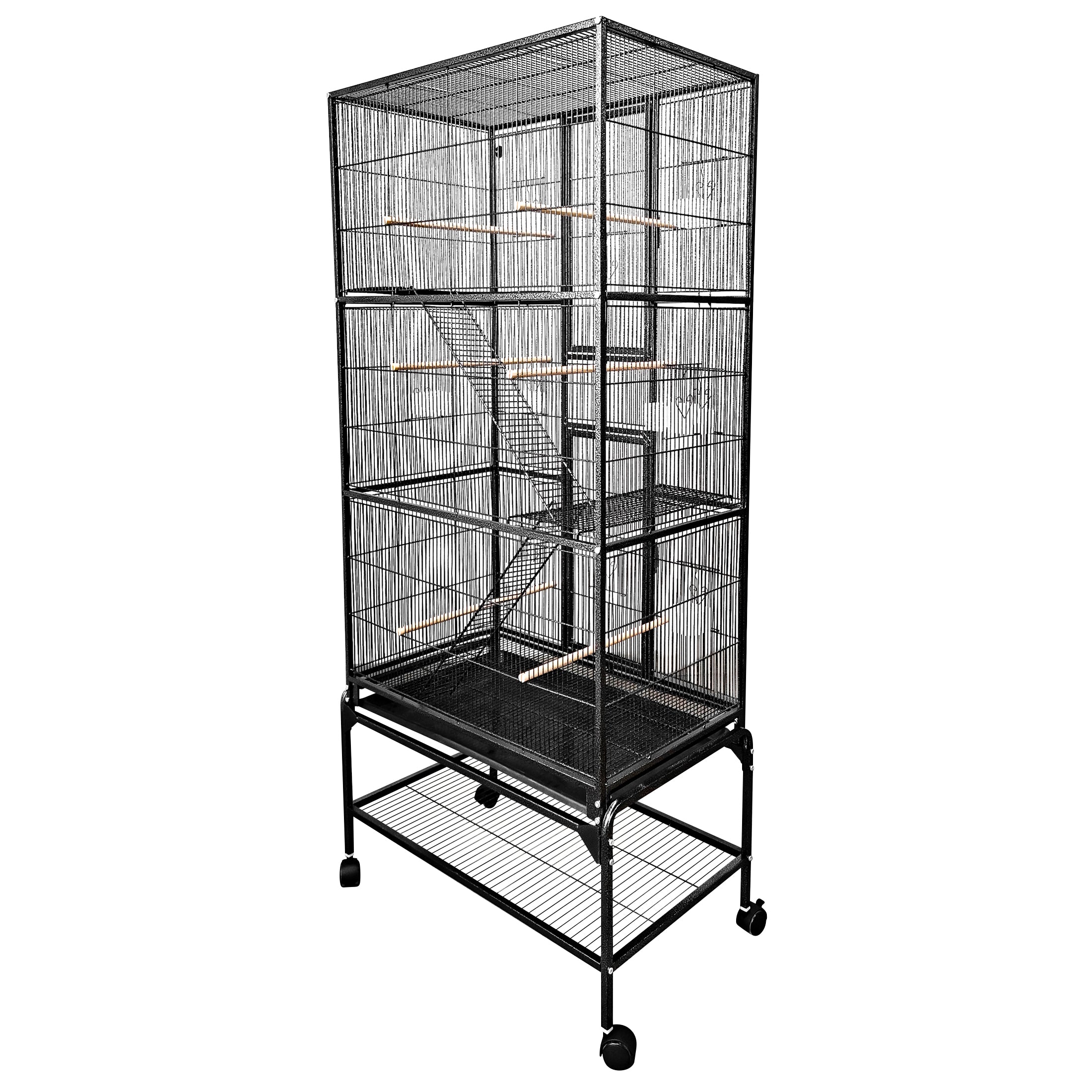 Multi-Level Flight Cage With Ladders (Black) - 32"x18"x70"