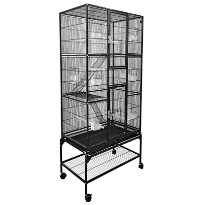 Multi-Level Flight Cage With Ladders (Black) - 32"x18"x70"