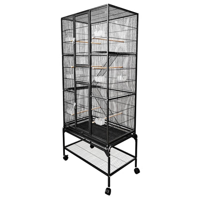 Multi-Level Flight Cage With Ladders (Black) - 32"x18"x70"